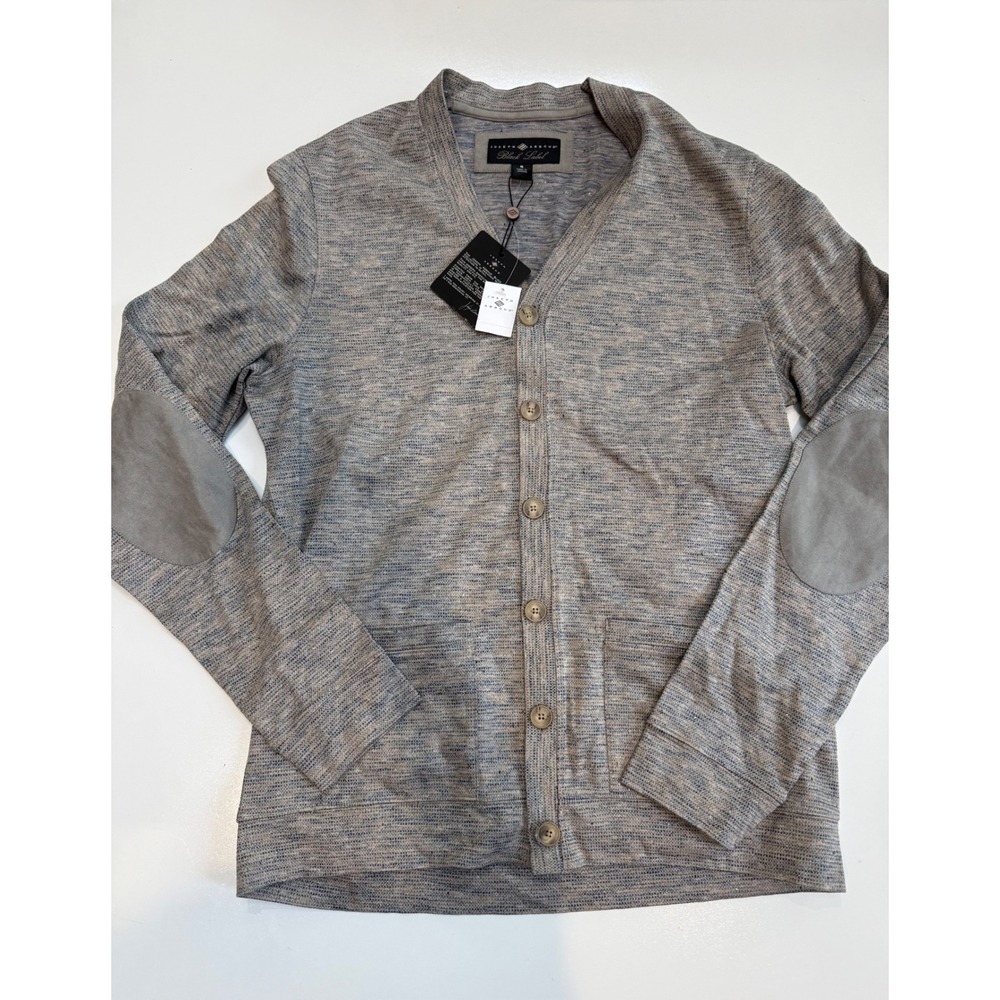 Joseph Abboud Black Label Mens Grey‎ Cardigan Sweater Elbow Patches NWT Size M